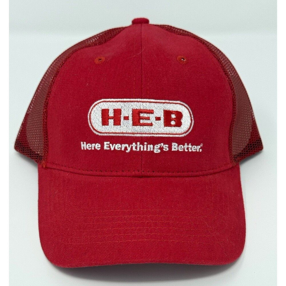 H-E-B Here Everything’s Better Red Mesh Back Trucker Hat Cap One Size